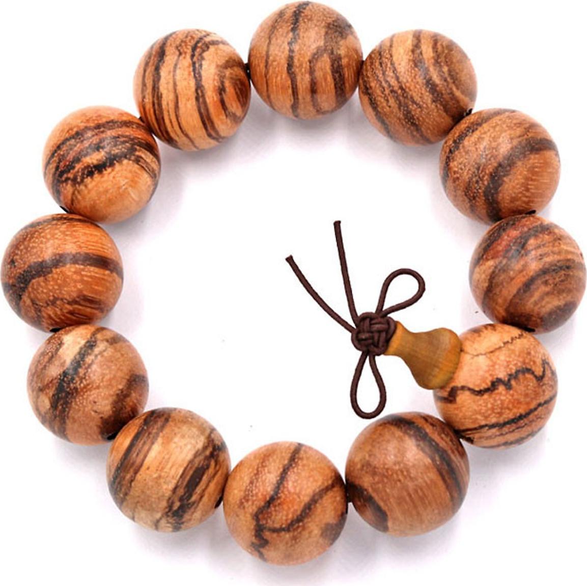 Vòng tay nam nữ gỗ đàn hương da báo đính gỗ hình trụ 15-18- 20 ly