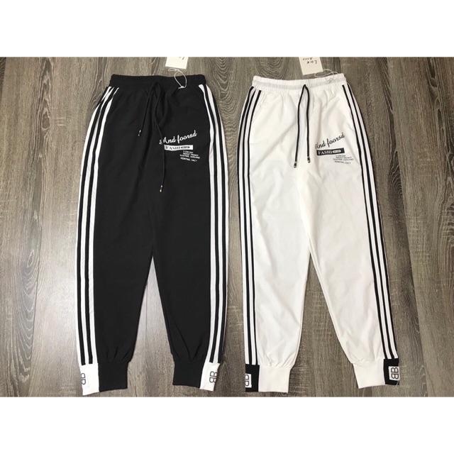 ẢNH THẬT_Quần jogger thể thao màu đen, trắng bo gấu thu đông 2020
