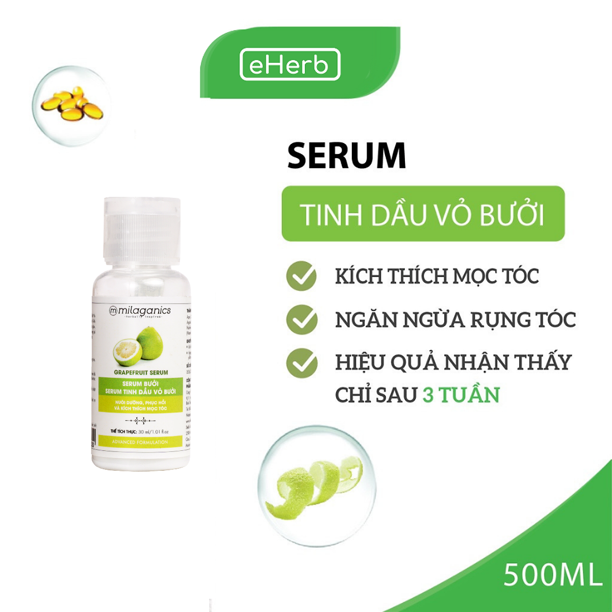 Serum Bưởi Ngừa Rụng Tóc & Kích Thích Mọc Tóc Từ Tinh Dầu Bưởi Nguyên Chất MILAGANICS 100ml - 250ml