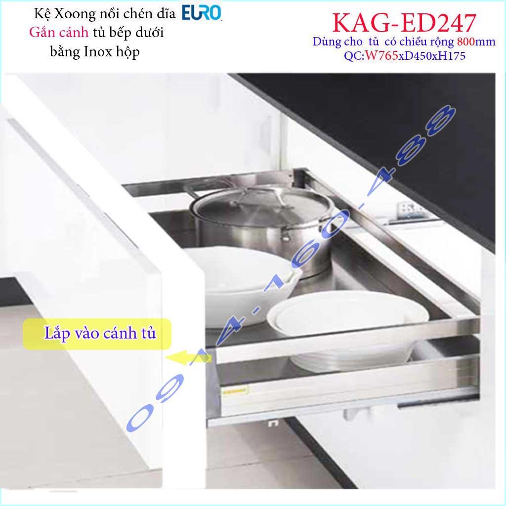 Kệ xoong nồi KAG-ED247-80cm inox hộp, Kệ đựng chén bát-nồi xoong inox hộp âm tủ 80cm