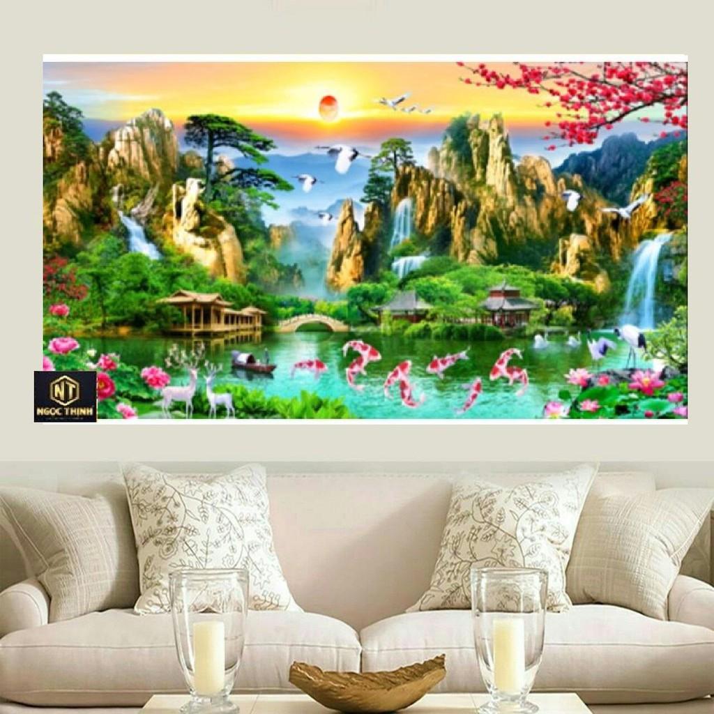FreeShip từ 250K-Tranh đính đá mẫu mới Lưu Thủy Sinh Tài-KT: 200x90