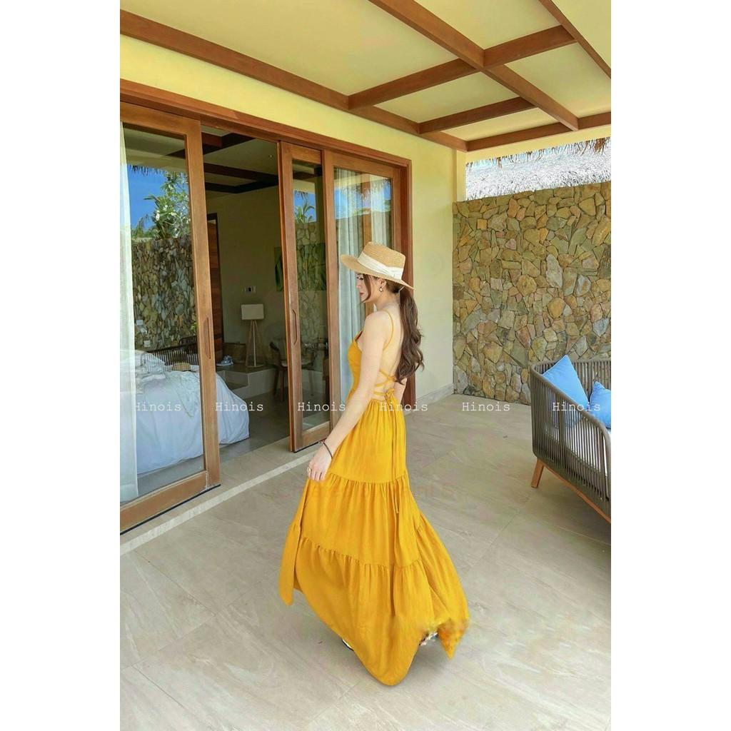 Đầm Maxi 2 Dây Dáng Xoè Màu Vàng, Hở Lưng Thích Hợp Cho Nàng Đi Biển Chụp Hình So Deep - KÈM ẢNH THẬT