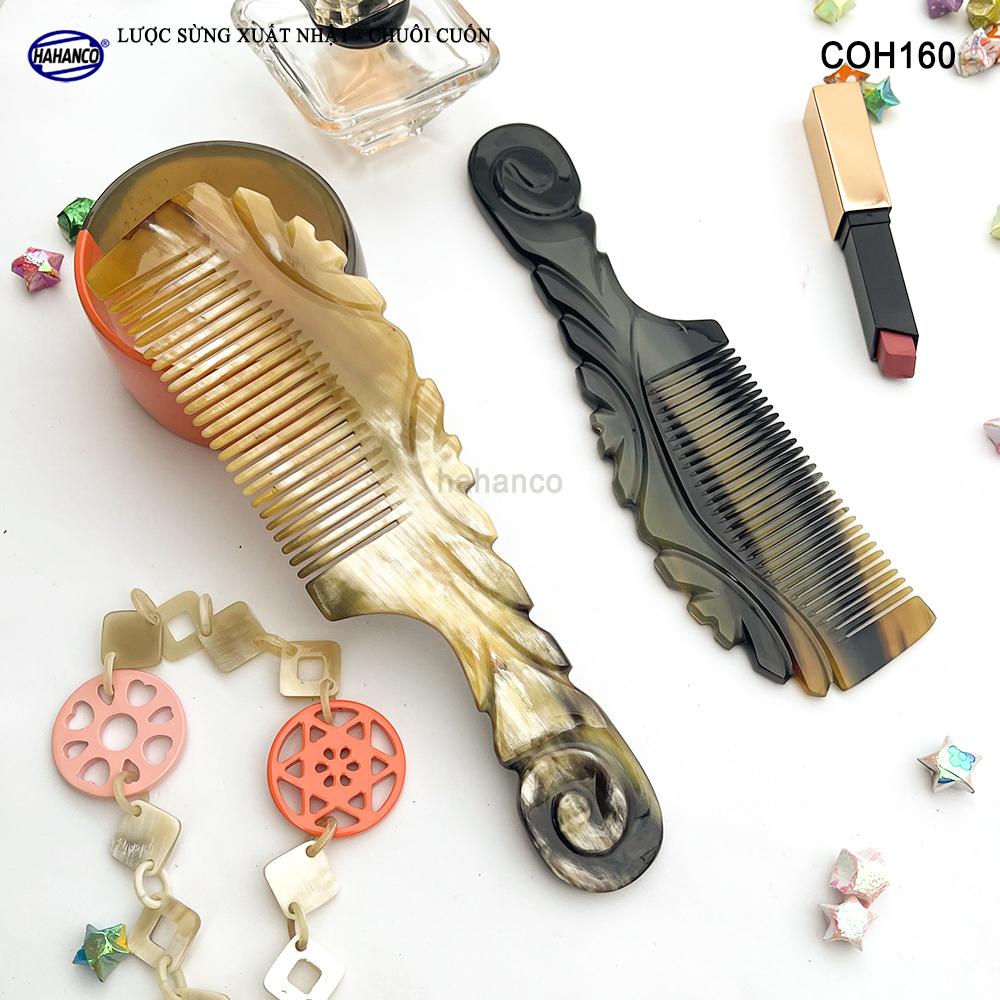 Lược Sừng Vân Nưa Chuôi Cuốn Họa Tiết Uốn Lượn Sắc Sảo, Chăm sóc tóc - COH160