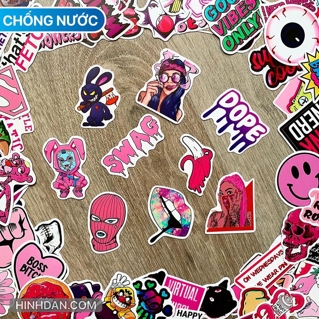 Sticker Hồng Ngầu - Swag Pink - Dán Trang Trí - Chất Liệu PVC Cán Màng Chất Lượng Cao Chống Nước, Chống Nắng, Không Bong Tróc Phai Màu