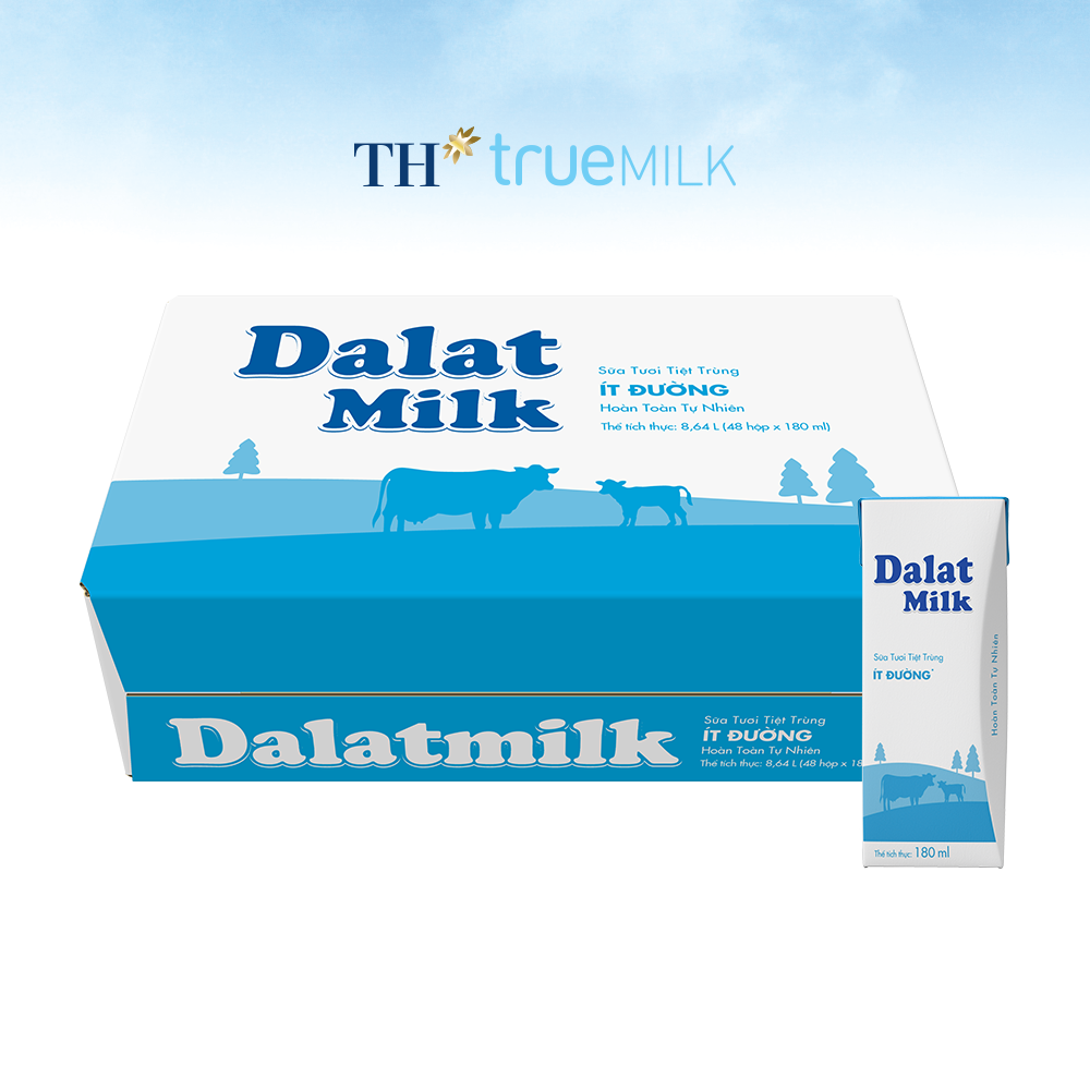 Thùng 48 hộp sữa tươi tiệt trùng ít đường Dalatmilk 180ml