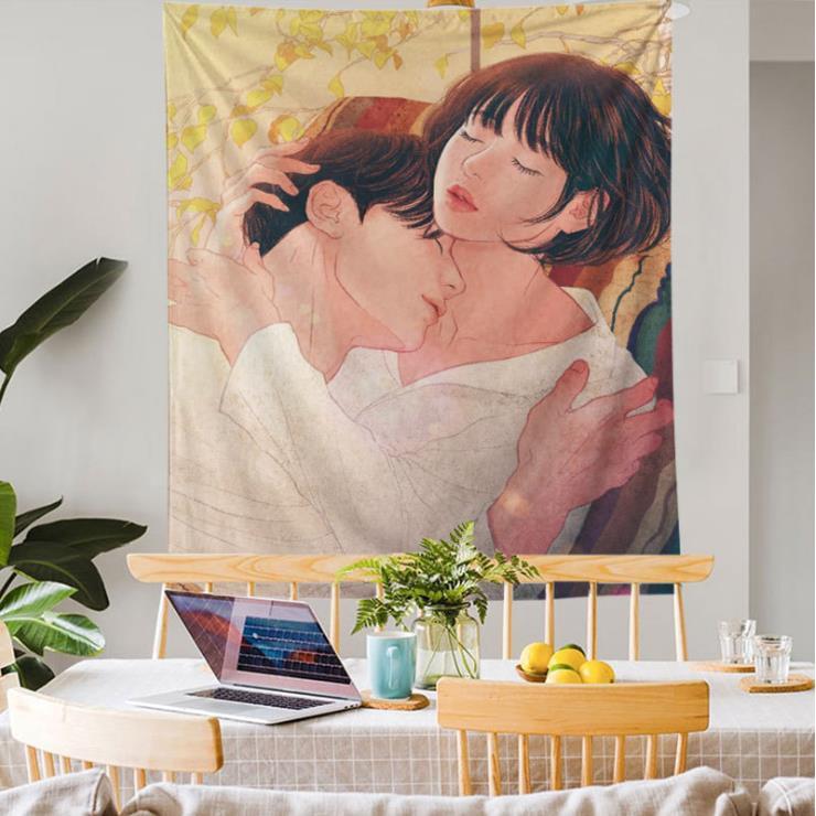 Thảm treo tường trang trí, Decor phòng in hình cặp đôi