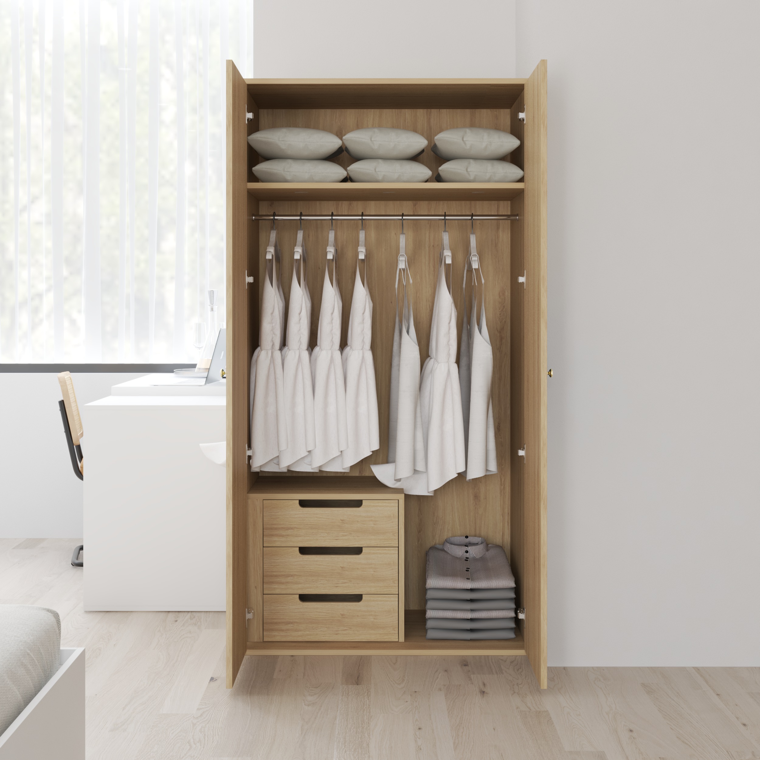 [Happy Home Furniture] BANA, Tủ quần áo 2 cửa mở, 90cm x 56cm x 176cm ( DxRxC), TCM_128