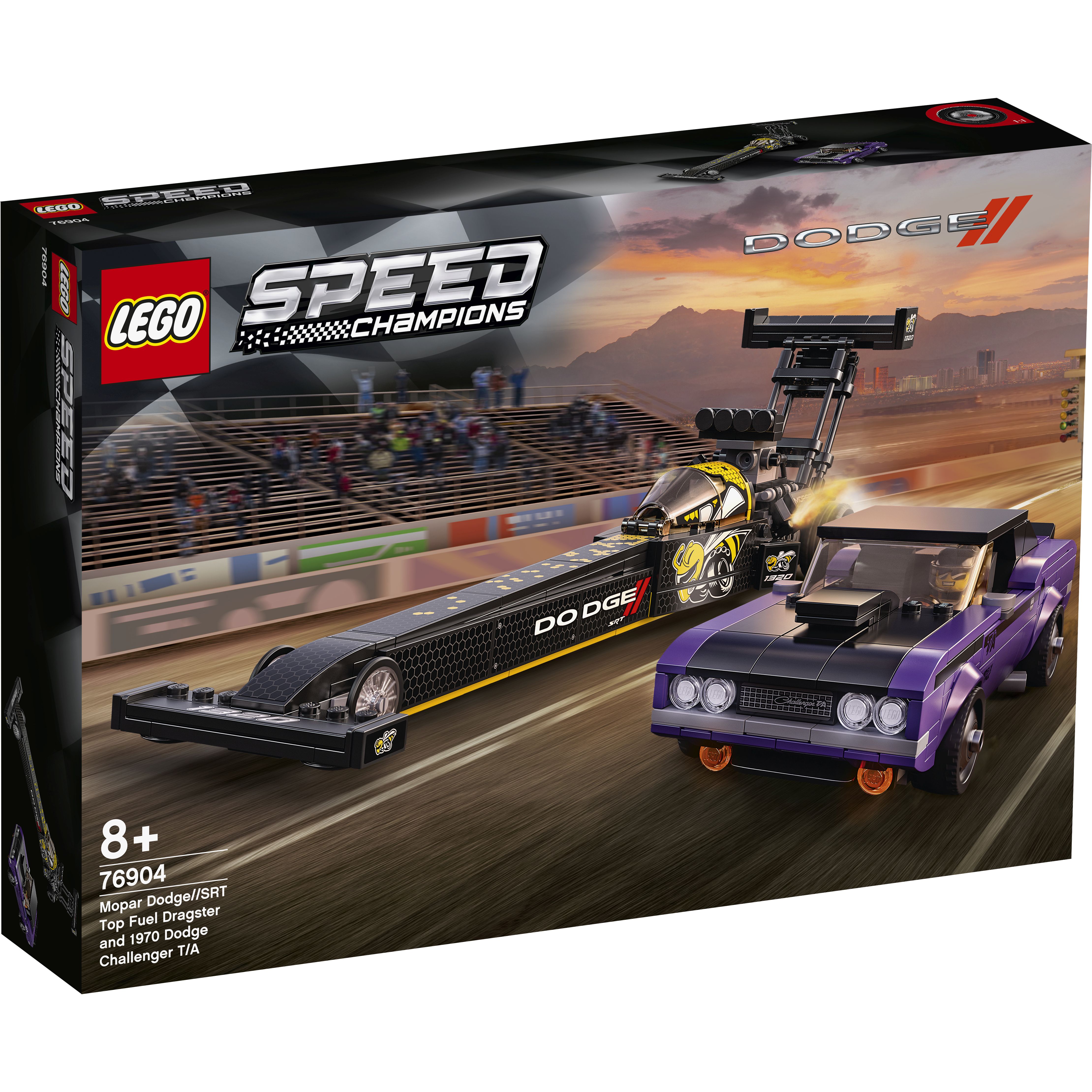 LEGO Speed Champions 76904 Siêu Xe Đua Dodge Top Fuel Dragster &amp; Dodge 1970 Challenger (627 chi tiết)