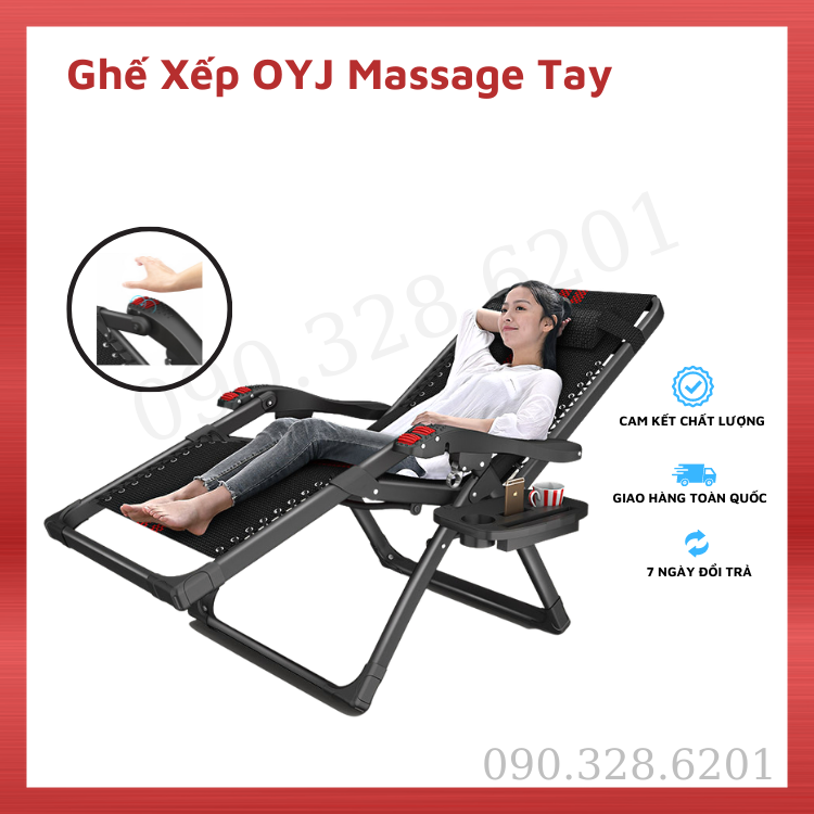 Ghế Xếp Nằm Thư Giãn OYJ, có lăn tay massage khay đựng nước, giường nằm ngủ trưa