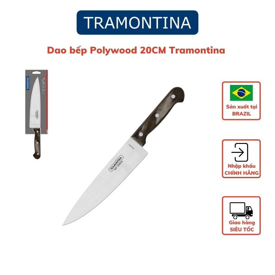 Dao bếp dao thái thịt Tramontina TRA21131.198 đầu nhọn thép không gỉ cán Polywood lưỡi 20cm nhập khẩu chính hãng Brazil