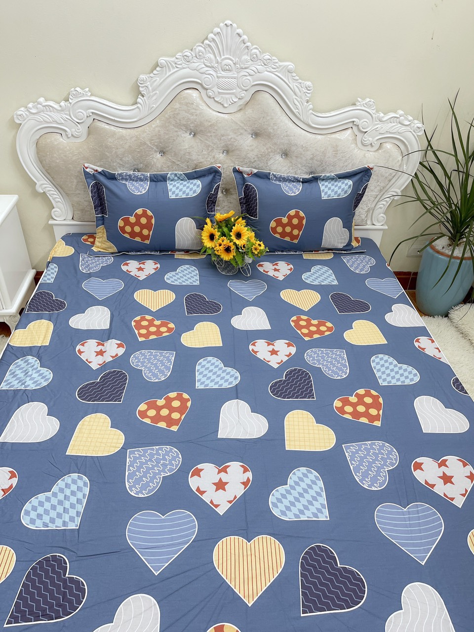 Ga giường chun cotton 100% bọc đệm tặng kèm 2 vỏ gối đầu