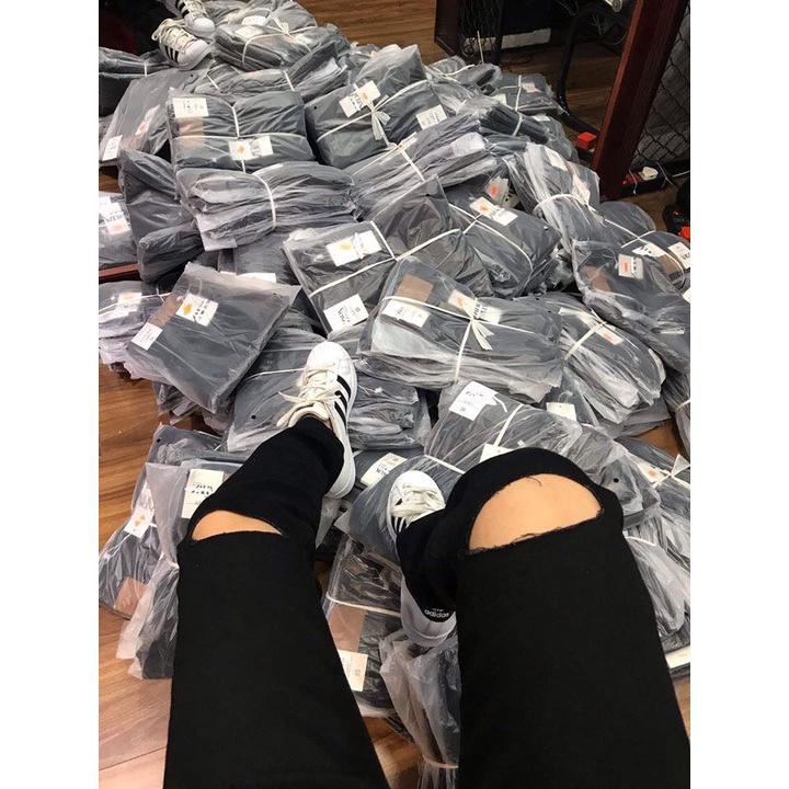 Quần Jeans Skinny Nam Rách Gối Màu Đen Vải Co Giãn Nhẹ, Không Phai Màu Phong Cách Hàn Quốc