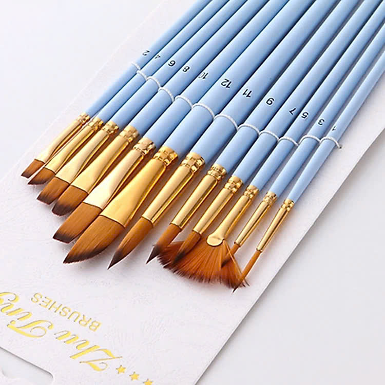 Bộ 12 Cây Cọ Vẽ Chuyên Dụng Cao Cấp Để Vẽ Tranh Sơn Dầu Màu Nước Màu Acrylic Hóa Trang Chuyên Nghiệp 12 Cọ vẽ màu nước Pastel 3 Mint Pink Blue màu sơn dầu tranh tường số hoá