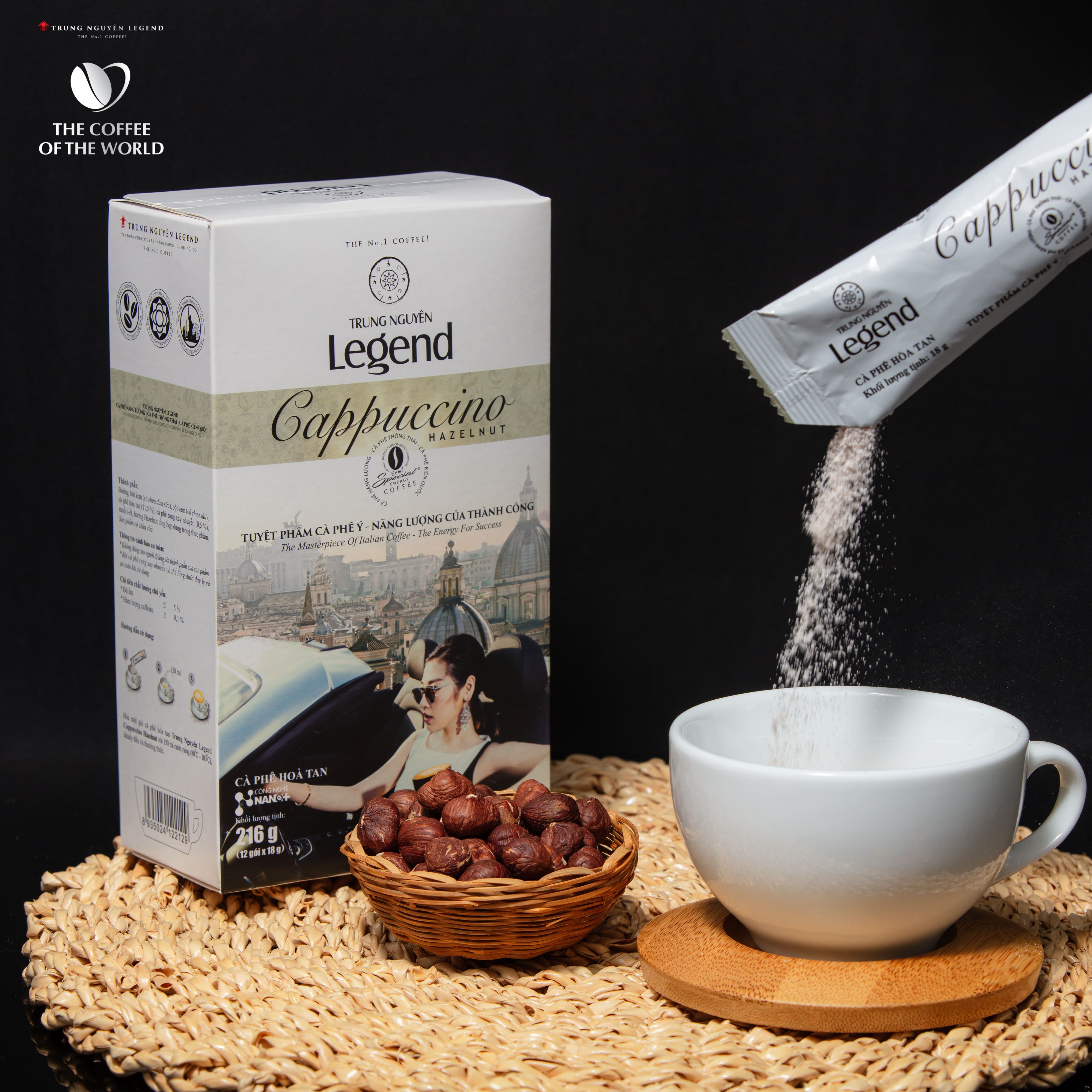 Trung Nguyên Legend - Cà phê hoà tan rang xay Cappuccino Hazelnut - Hộp 12 gói x 18gr