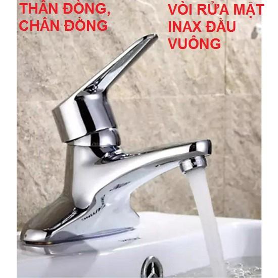 VÒI RỬA MẶT INAX ĐẦU VUÔNG, THÂN ĐỒNG MẠ CROM, CHÂN ĐỒNG