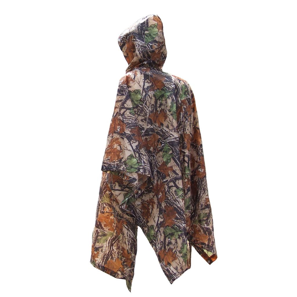 Lightweight Camo Waterproof Hooded Long Raincoat Poncho Hunting Camping Tarp NEW