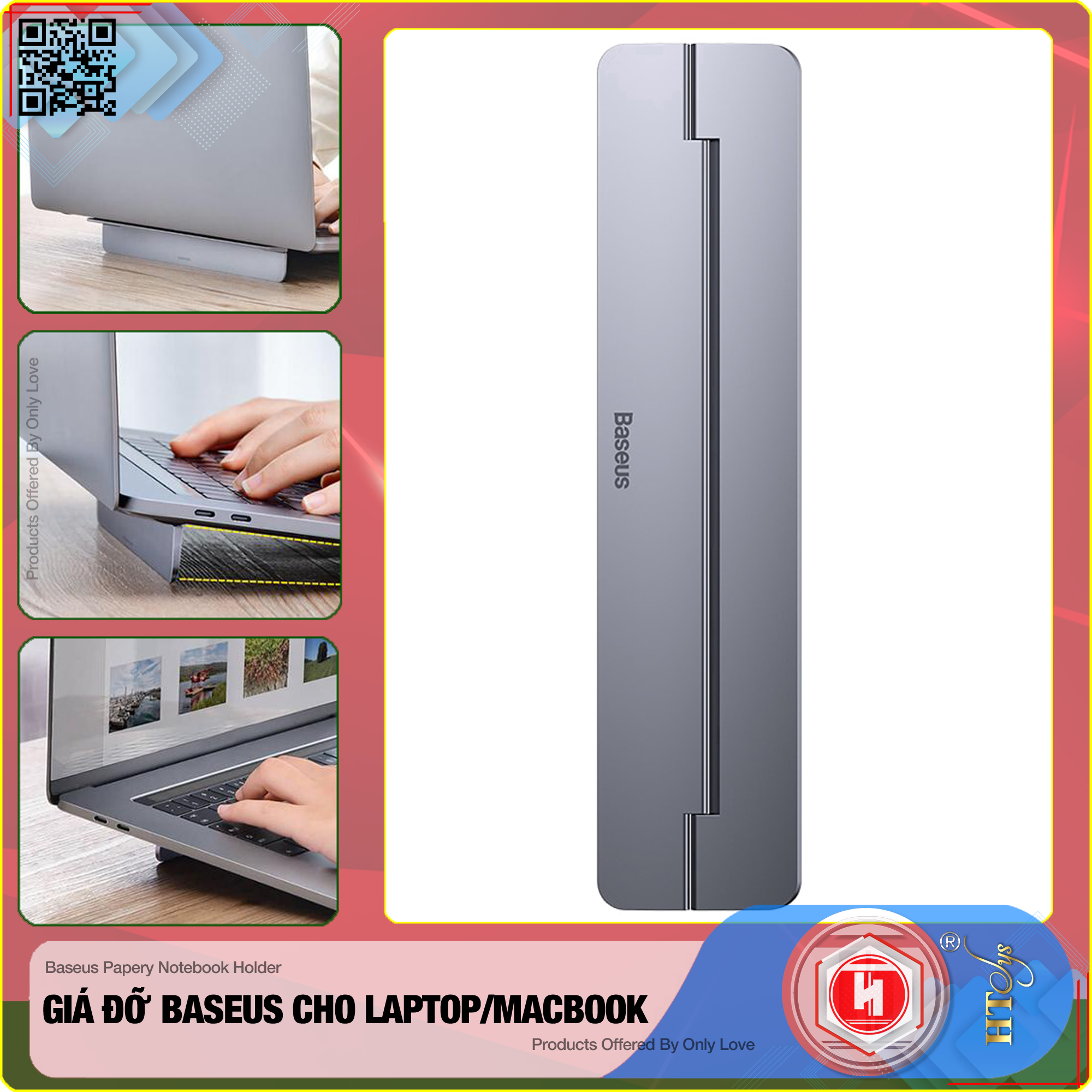Đế tản nhiệt dạng xếp, siêu mỏng Baseus Papery Notebook Holder dùng cho cho Macbook/ Laptop (0.3cm slim, 8° Angle, Foldable, Portable Alloy Laptop Stand)