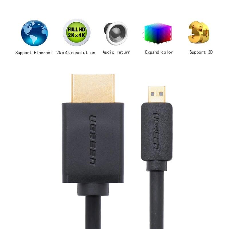 Ugreen UG30102HD127TK 1.5M màu Đen Cáp chuyển đổi Micro HDMI sang HDMI thuần đồng - HÀNG CHÍNH HÃNG