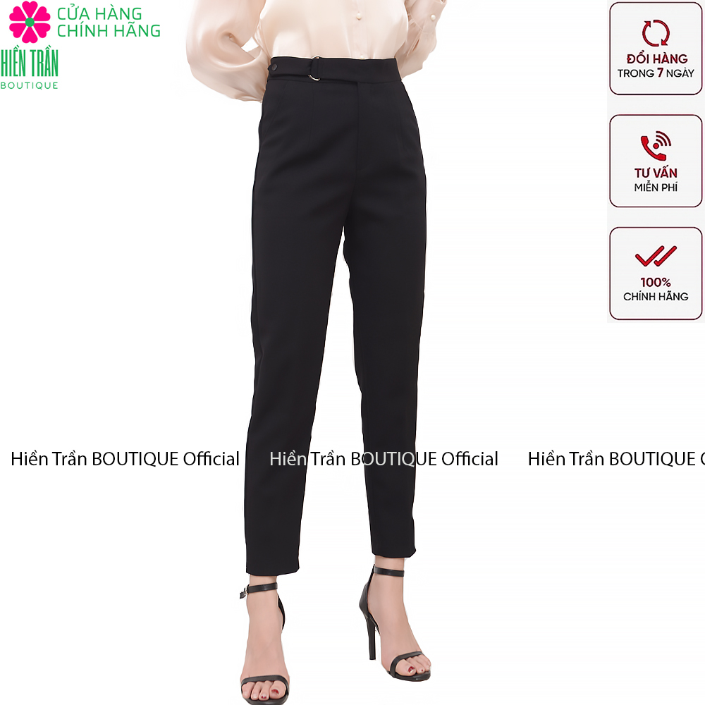 Quần baggy nữ Hiền Trần BOUTIQUE cạp cao khuyên chữ D chất vải Vitex đồ công sở cao cấp form dáng chuẩn