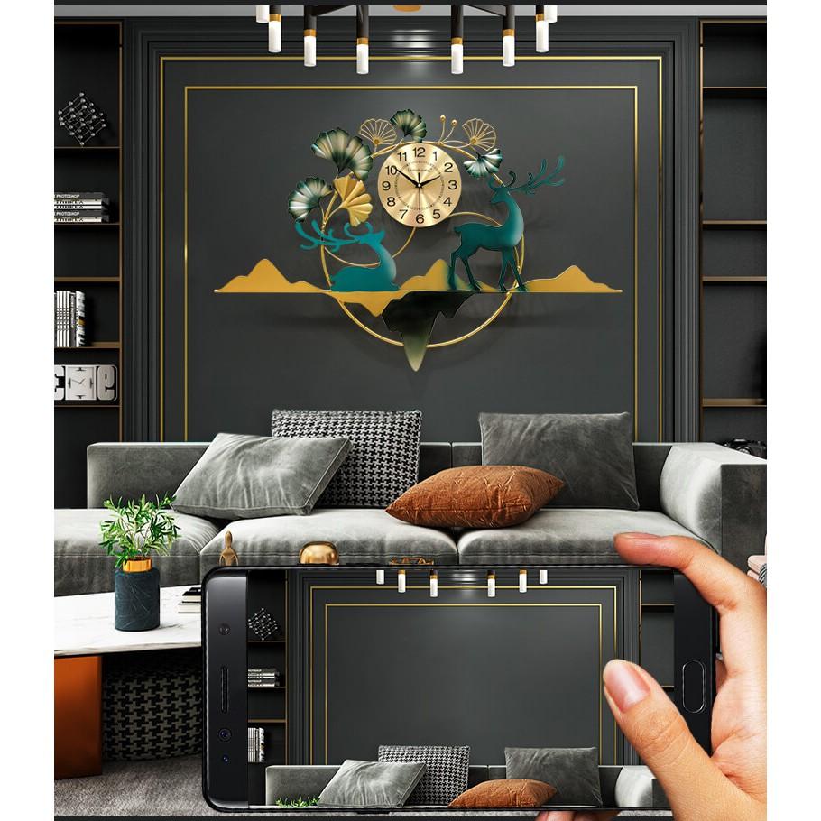 Đồng Hồ Trang Trí Treo Tường Nghệ Thuật Senhomes Họa Tiết Hươu Nai Sang Trọng