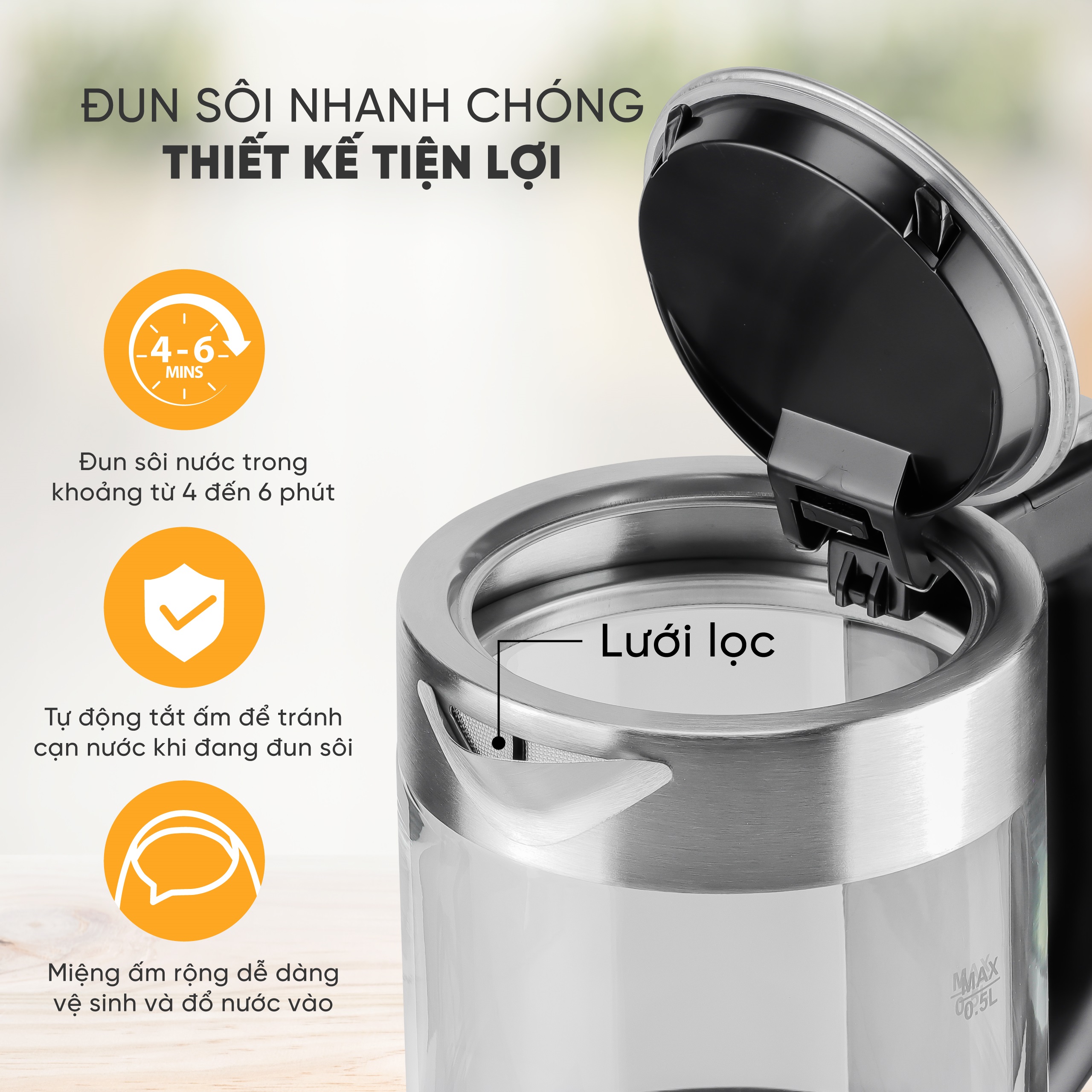 Ấm siêu tốc mini Lebenlang LBL2809, bình đun công suất 1100W, dung tích 500ml, sôi nhanh, nhỏ gọn, tiện lợi, bảo hành 2 năm - hàng chính hãng