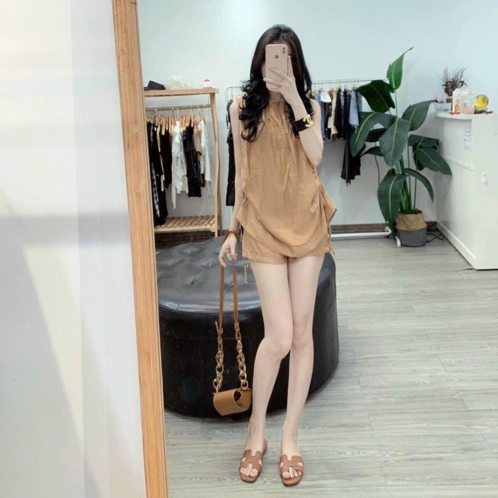 TBL-Set bộ đùi rút dây siêu đẹp, tay sát cánh đũi nhăn thời trang nữ dạo phố, dự tiệc (xanh lá, nude, trắng