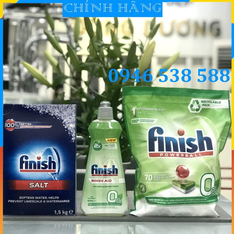 Combo Viên rửa bát Finish Eco 0%70 viên + Bóng Finish Eco 400ml + Muối Finish 1,5kg