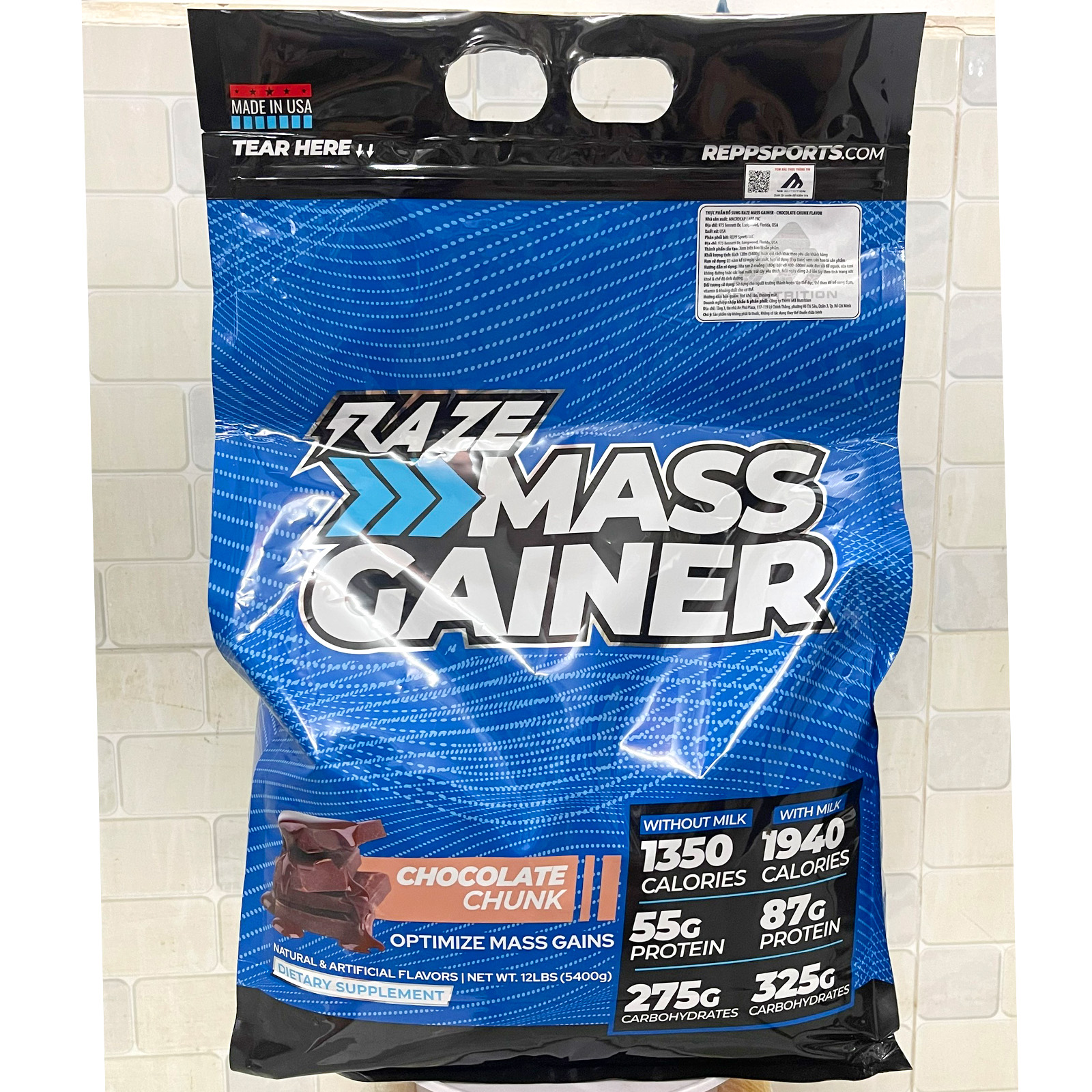 Combo Sữa tăng cân tăng cơ cao cấp RAZE Mass Gainer của REPP SPORTS hỗ trợ tăng cân, tăng cơ nạc bịch lớn 5.4kg &amp; Bình shaker 600ml (Mẫu ngẫu nhiên)