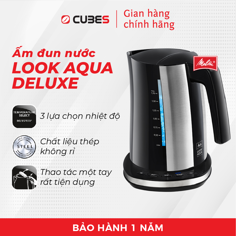 Ấm Đun Nước Siêu Tốc Kettle Melitta Look Aqua Deluxe - Hàng nhập khẩu chính hãng từ Đức