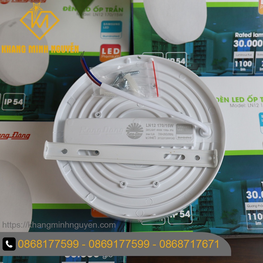 Đèn LED ốp trần tròn LN12-170/15W 6500K SS, đèn ốp trần ban công, ốp trần sảnh, ốp hành lang, ốp logia