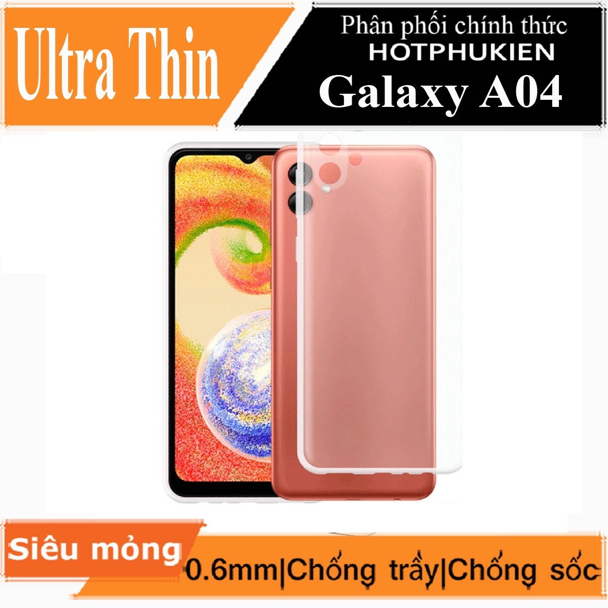 Ốp lưng silicon dẻo cho Samsung Galaxy A04 hiệu Ultra Thin trong suốt mỏng 0.6mm độ trong tuyệt đối chống trầy xước - Hàng nhập khẩu