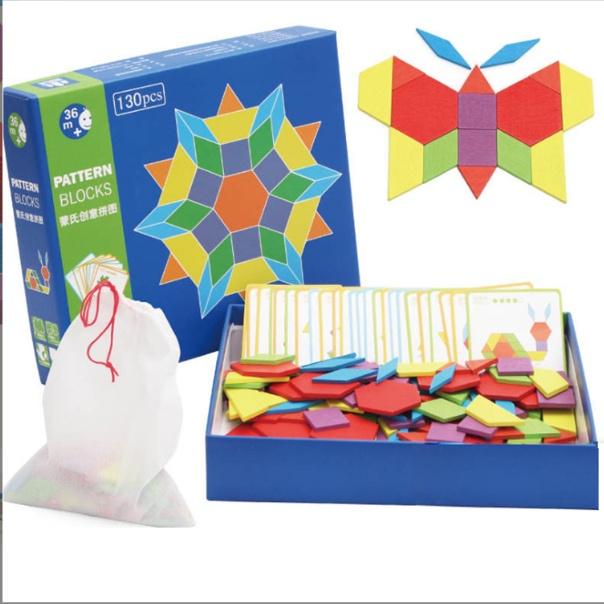 Đồ chơi bộ xếp hình sáng tạo Tangram 130 chi tiết bằng gỗ cho bé - Bộ đồ chơi Puzzle Block 130 chi tiết cho bé thoả sức