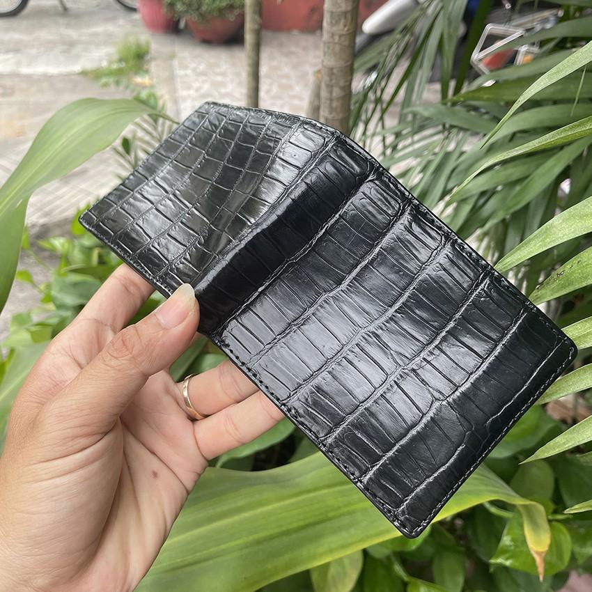 Bóp Da Cá Sấu Ví Nam Cá Sấu Phần Bụng Cao Cấp Giá Rẻ Màu Đen ST25 Full Hộp
