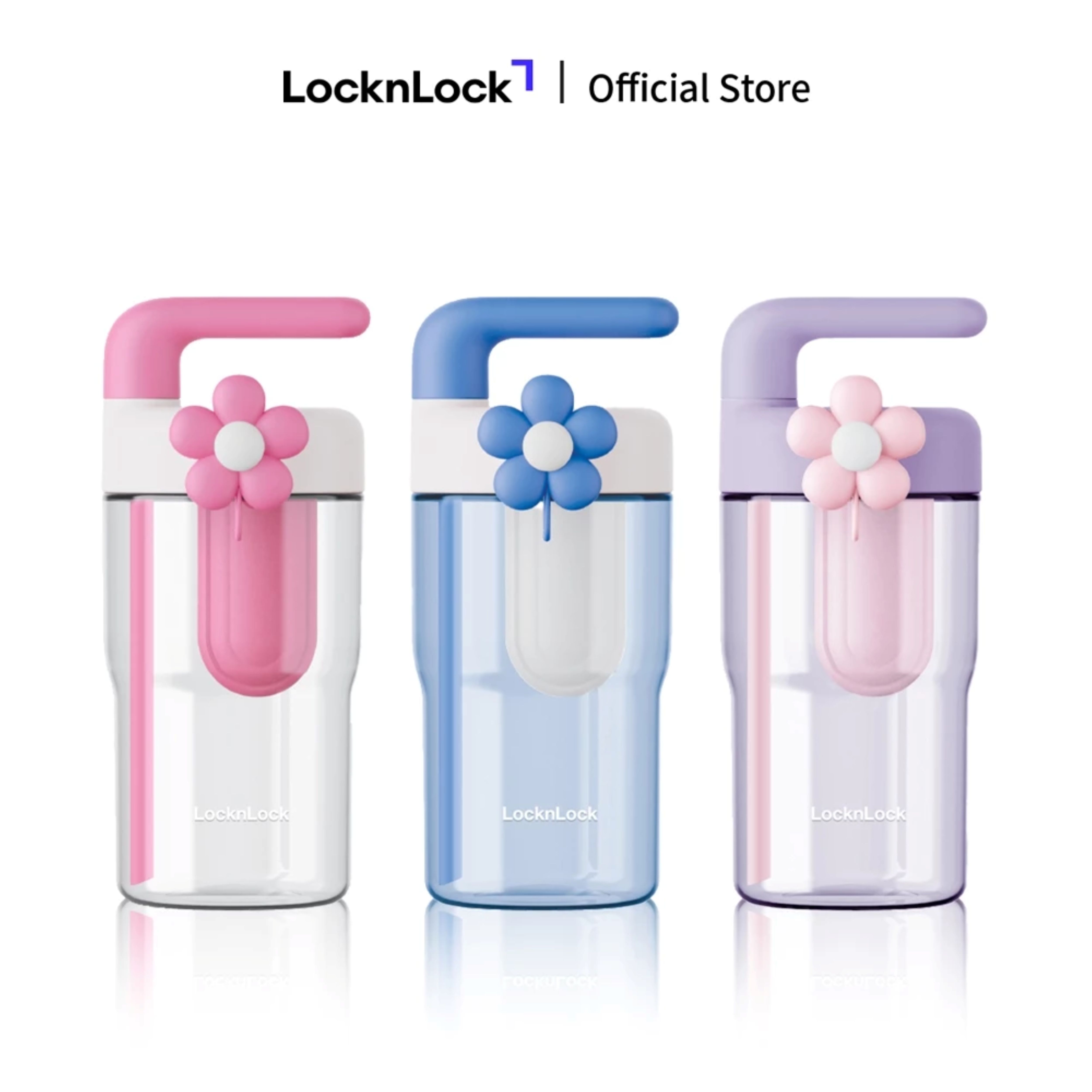 Bình nhựa tritan LocknLock Handy Infuser Bottle ABF916 dung tích 770ml kèm ống hút và hoa trang trí - 3 màu Hàng Chính Hãng