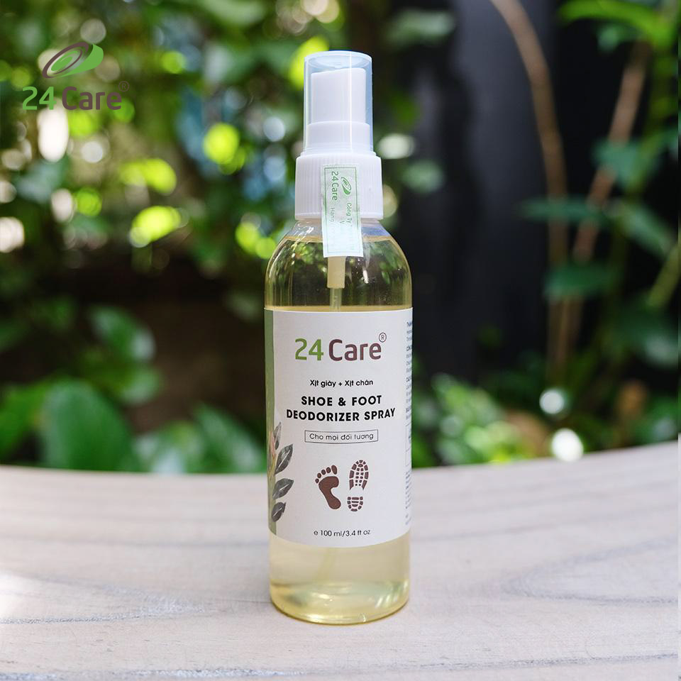 Xịt khử mùi giày và chân 24Care 50ml/100ml-lưu hương, sạch khuẩn chiết xuất tinh dầu thảo mộc