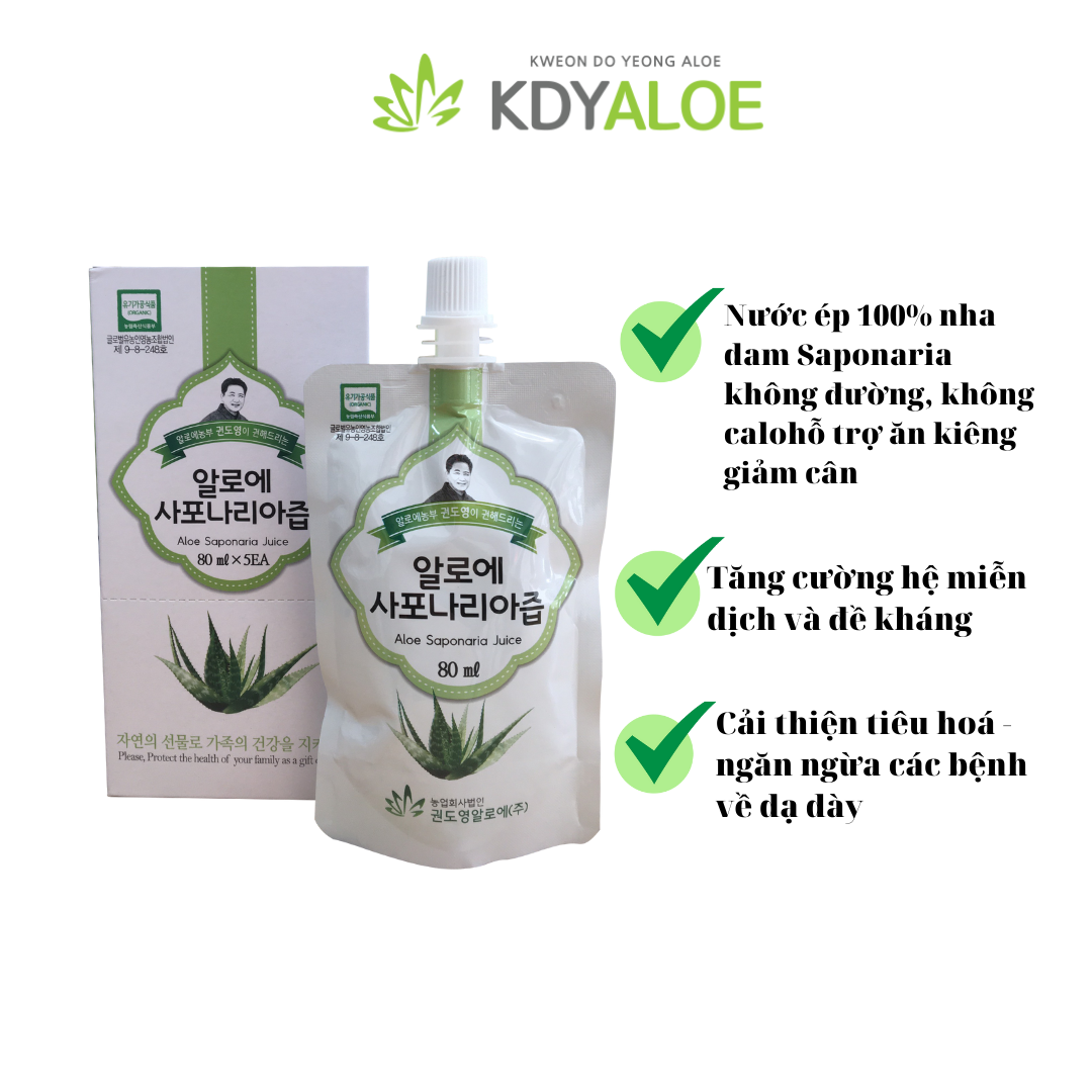 Nước nha đam sâm Hữu cơ Hàn Quốc KDY ALOE, không đường, không calo - 1 Gói 80ml