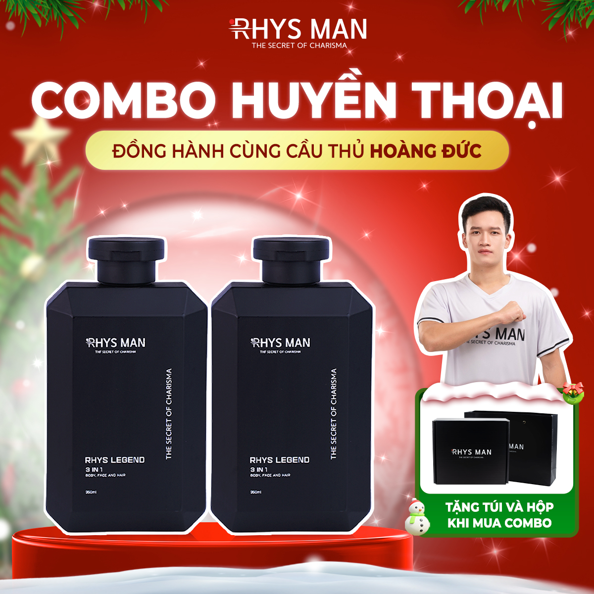 Combo 2 sữa tắm gội nam RHYS MAN 3 in 1 Rhys Legend hương nước hoa 350ml/chai - Hàng chính hãng