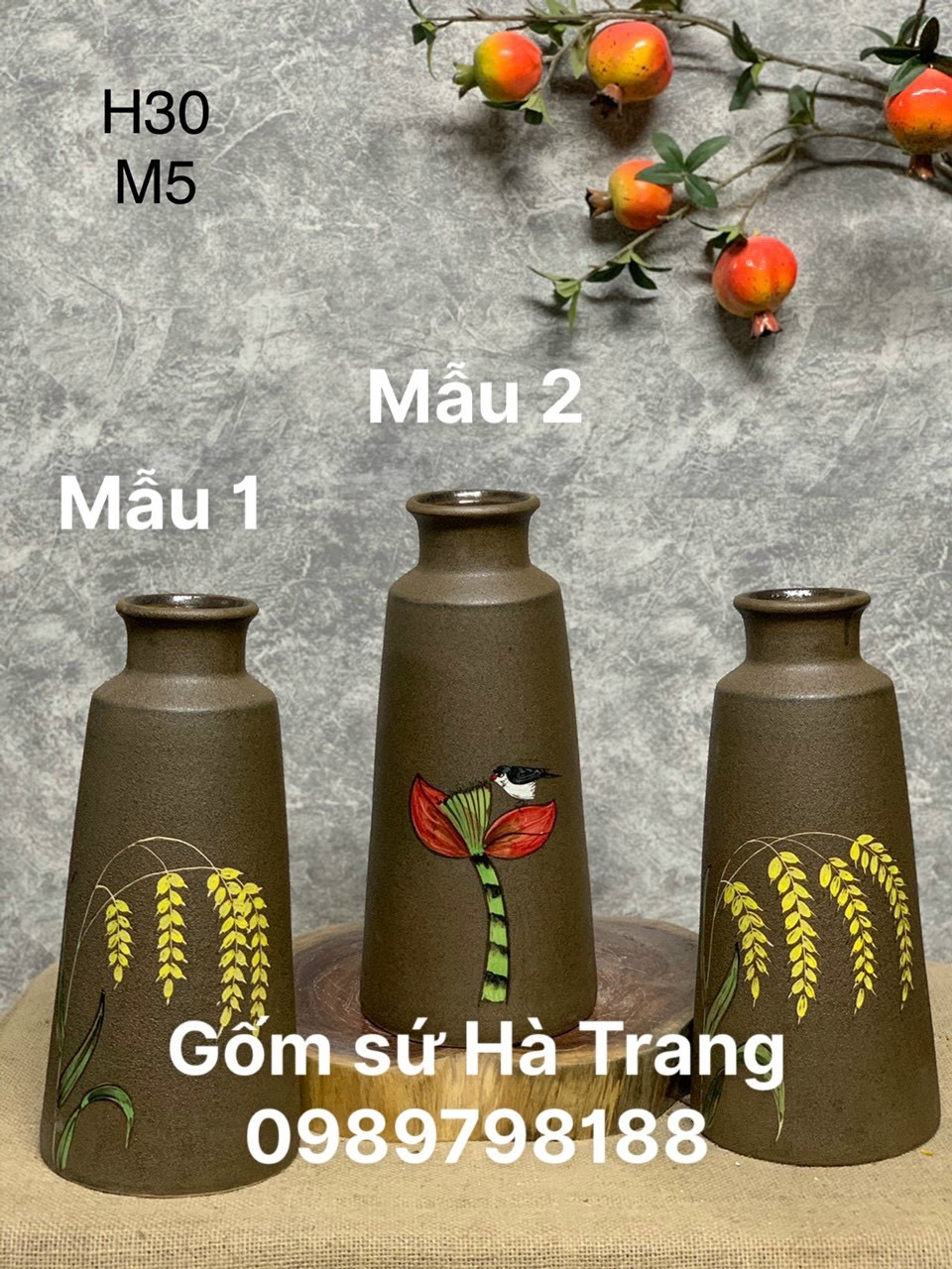 Lọ hoa gốm sứ Bát Tràng cao cấp dáng chân loe cao 30cm