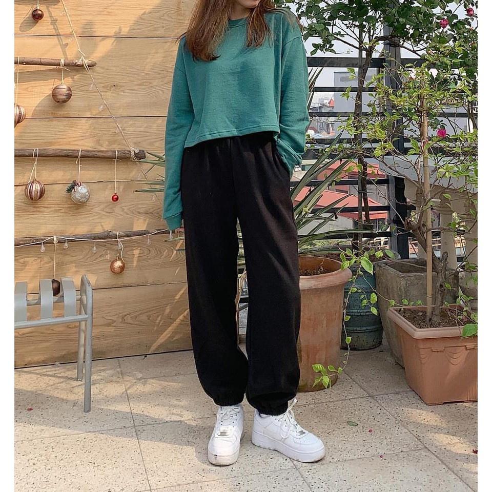 Quần Jogger nỉ tăm dáng rộng ống boom bo gấu 4 màu  phong cách Ulzzang năng động thời trang Banamo Fashion 295