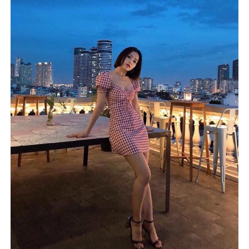Đầm caro rút ngực có 2 màu FREESIZE
