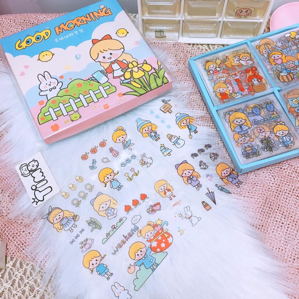 Hộp 100 tấm sticker cute chống nước và dạng hình dán giấy vintage dễ thương trang trí dán sổ 5 mẫu