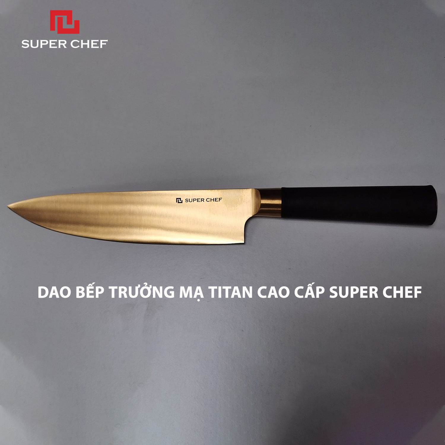 Bộ Dao Bếp Mạ Titan (5 cái) Cao Cấp Chính Hãng Super Chef Bằng Thép Không Gỉ, An Toàn Sức Khỏe, Sắc Bén, Siêu Bền Bỉ Lâu Cùn,Đa Năng Siêu Tiện Lợi Kèm Theo Giá Đỡ Dao Sang Trọng