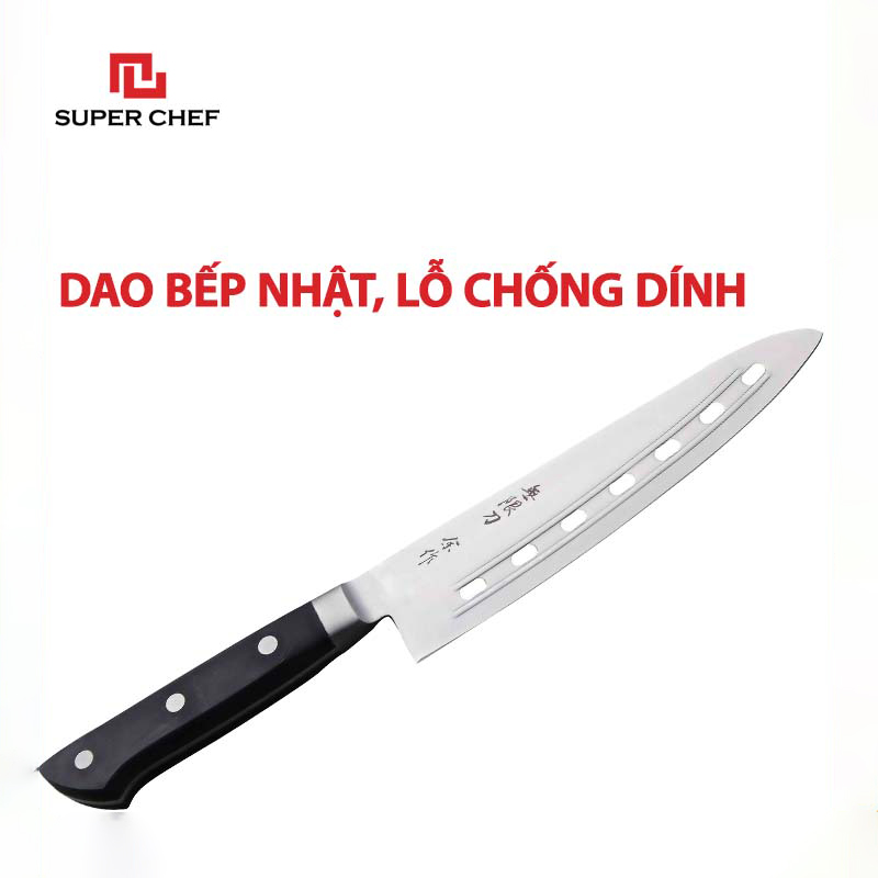 Dao Bếp Gyuto Dài Đa Năng Chính Hãng Super Chef Lưỡi Thép Cao Cấp, Không Gỉ Sét, Không Ăn Mòn, An Toàn Thực Phẩm, Công Nghệ Nhật Siêu Sắc Bén, Lâu Cùn Siêu Bền Và Tiện Lợi ( Lưỡi dài 18.5cm)