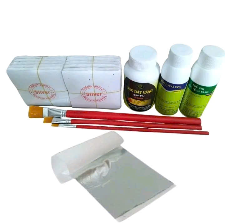 Combo dát vàng Gốc Pu gồm 1000 lá vàng kèm phụ kiện, dát trên gỗ, kim loại, nhựa, đá, thủy tinh, gốm sứ
