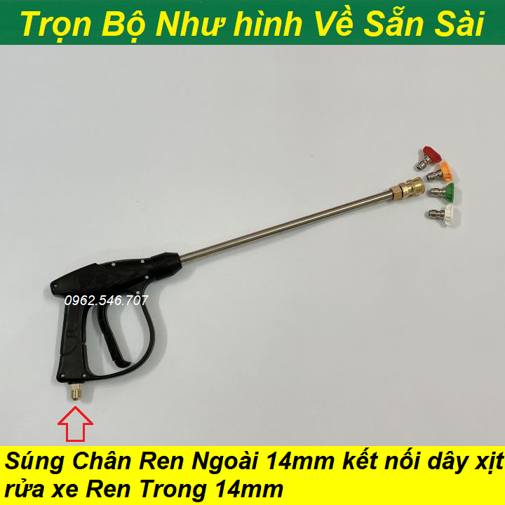 Bộ súng xịt rửa xe và 4 đầu béc xịt góc cho máy rửa xe áp lực cao ren 14mm,22mm tuỳ chọn khi đặt mua | bộ vòi xịt rửa xe kiểu dài và béc xịt rửa xe cao cấp