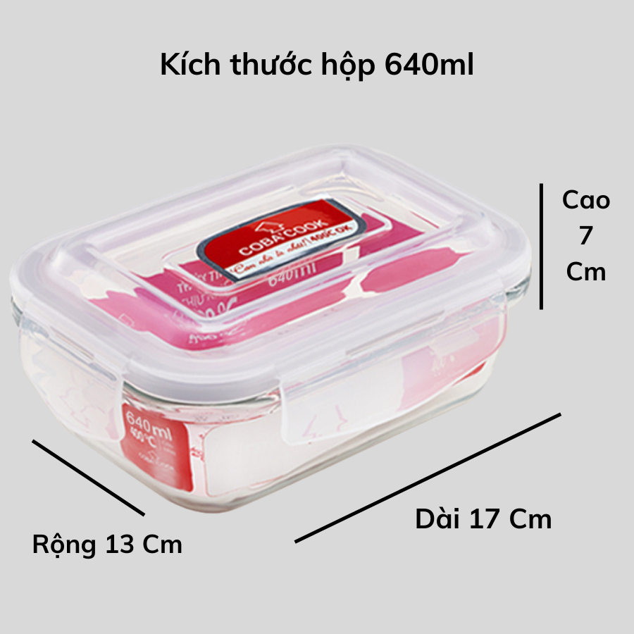 Bộ 3 hộp đựng cơm thủy tinh chịu nhiệt COBACOOK 1 hộp 640ml, 2 hộp tròn 400ml và 1 túi giữ nhiệt - CCL6R43BS