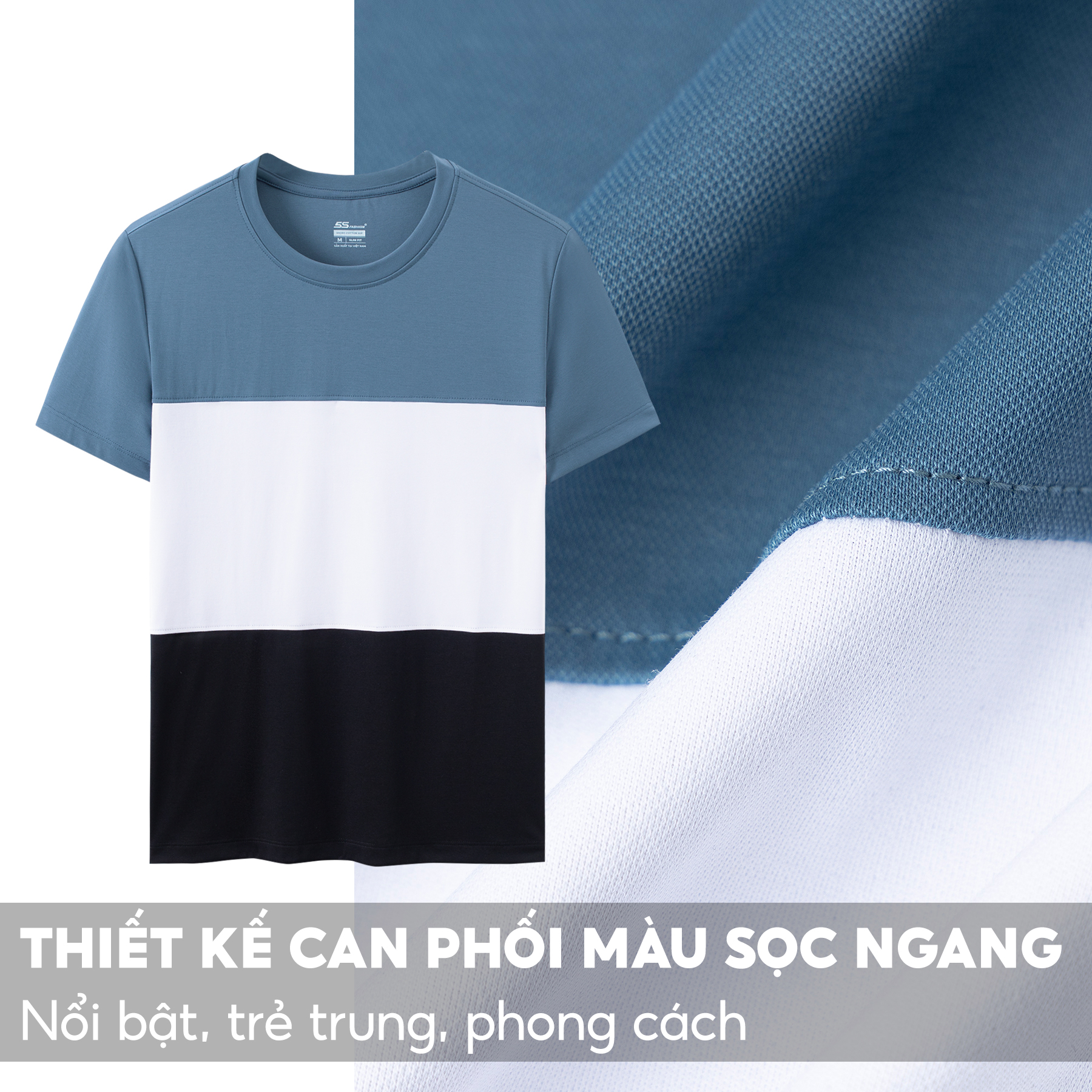 Áo Phông Nam Tay Ngắn 5S Phối Màu, Vải Cotton Premium Cao Cấp, Thoáng Mát, Trẻ Trung (00TSO23001)