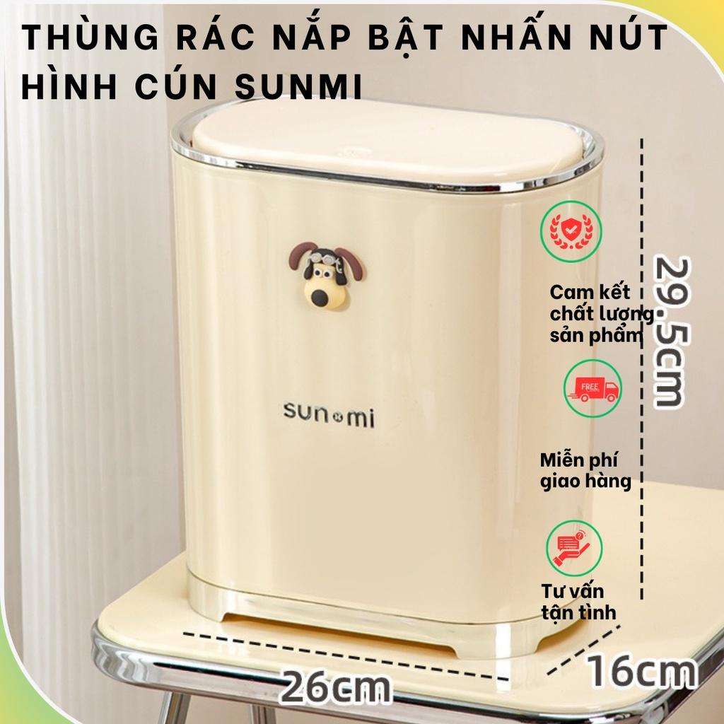 Thùng Rác Nắp Bật Nhấn Nút Hình Cún SUNMI - Thùng Đựng Rác Nhà Vệ Sinh, Nhà Ăn, Phòng Ngủ Với Chất Liệu Nhựa ABS Cao Cấp