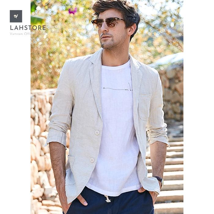 Áo vest Blazer nam linen dáng lửng LAHSTORE, phong cách châu Âu