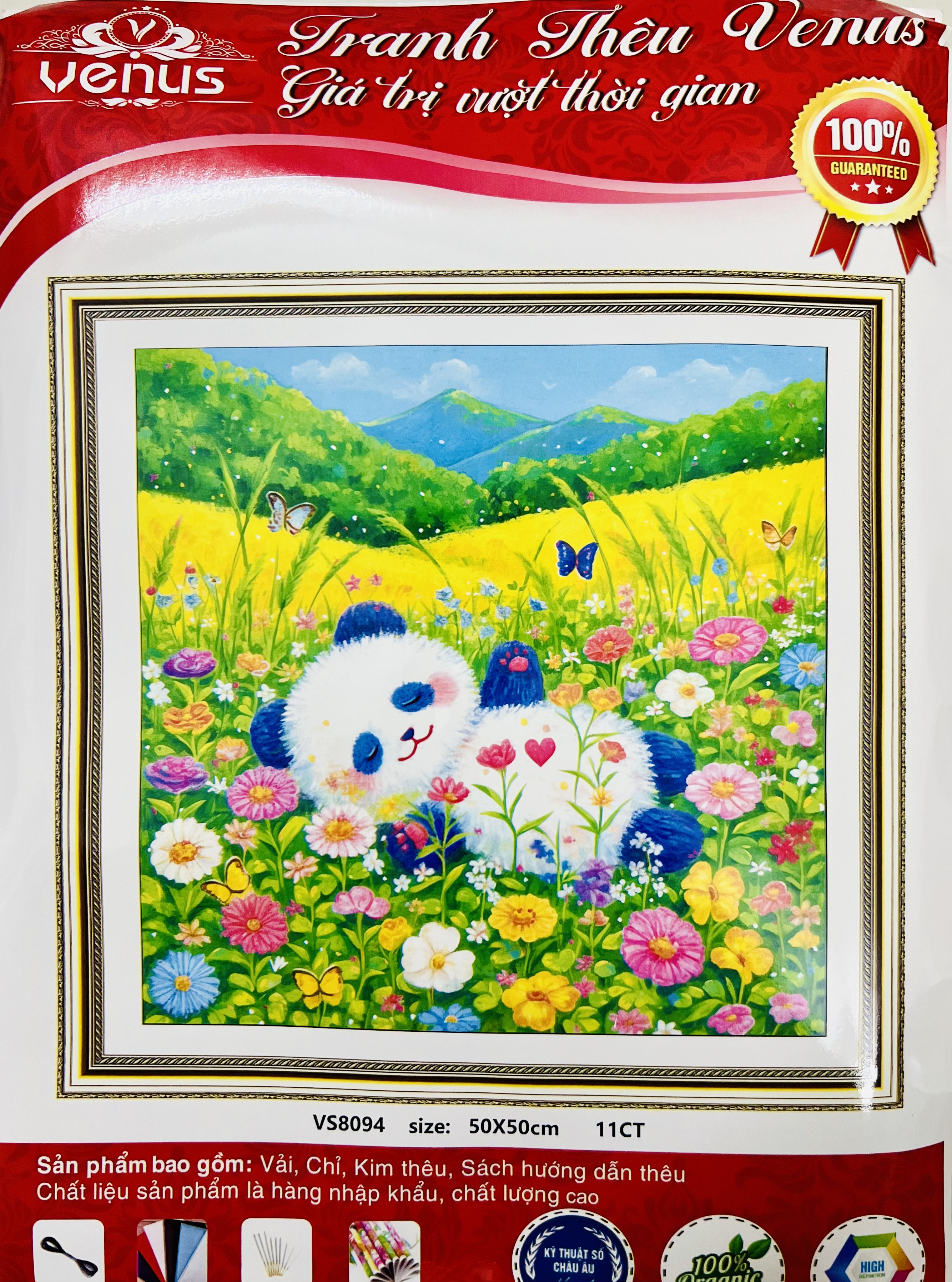 Tranh thêu kín Gấu trúc nhỏ xinh vs8094, kích thước 50x50 cm